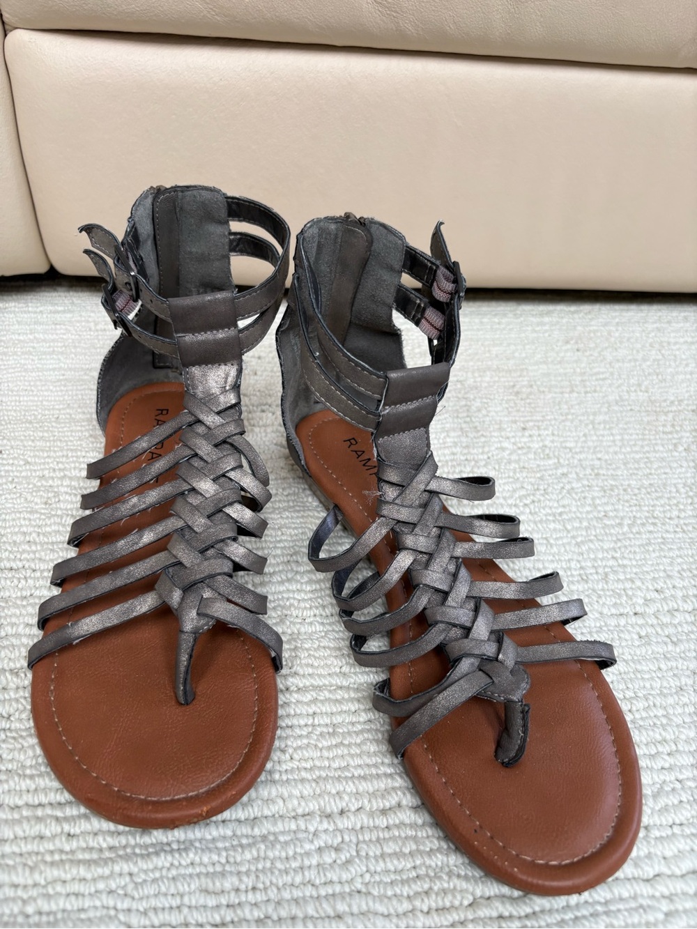 Rampage Metallic Gray Strappy Gladiator Sandals